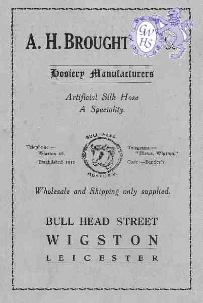 20-059 A H Broughton & Co Silk Hose Manufacturers Bull Head Street Wigston Advert