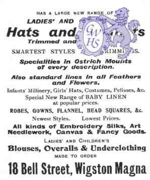 20-087 Hats & Bonnets 18 Bell Street Wigston Magna advert