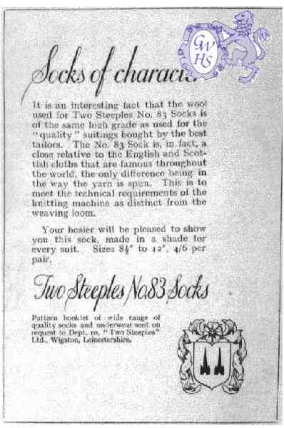 23-794 Two Steeples Wigston Magna #83 Socks advert 1936