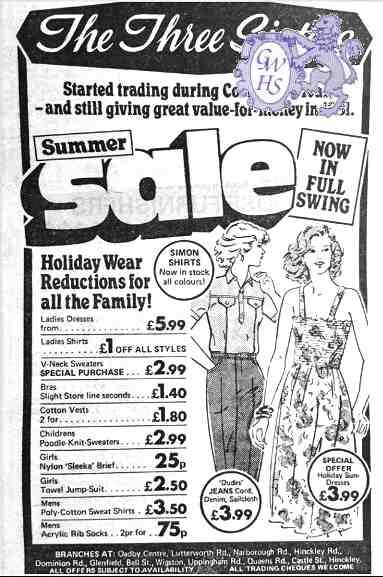 32-139 Advert for The Three Sisters Shop in Bell Street Wigston Magna