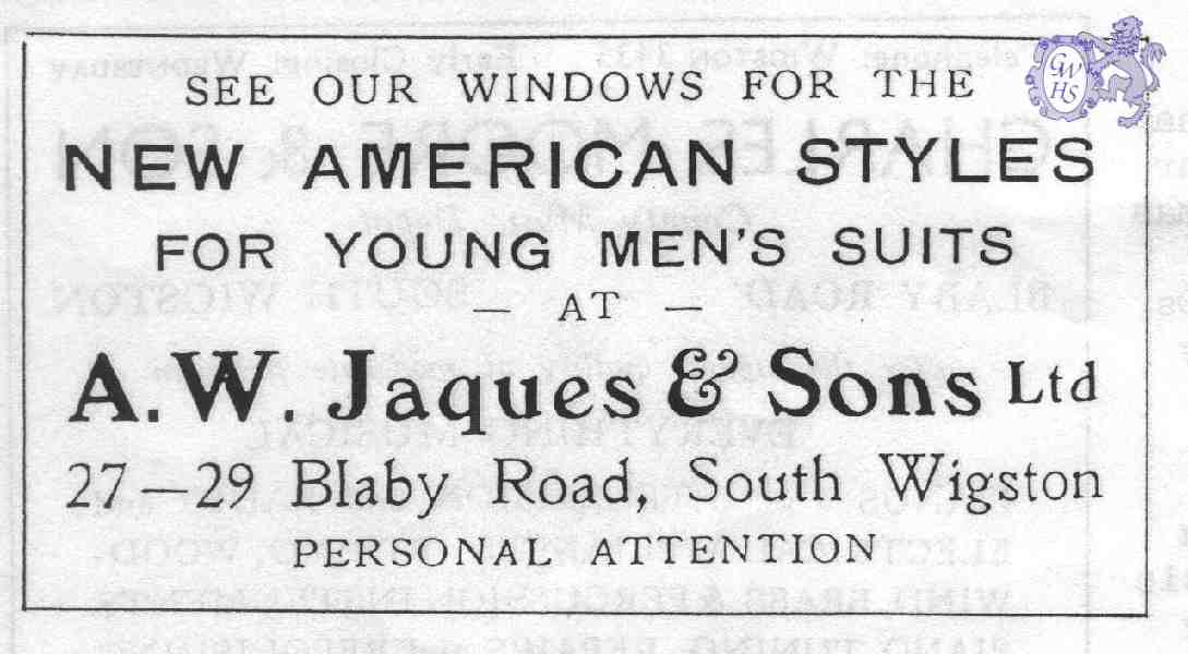 20-008 A W Jaques & Sons Ltd Blaby Road South Wigston Advert