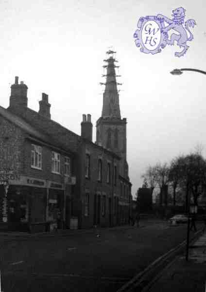 5-10 Spire of All Saints Church Wigston Magna in splints with top under repair