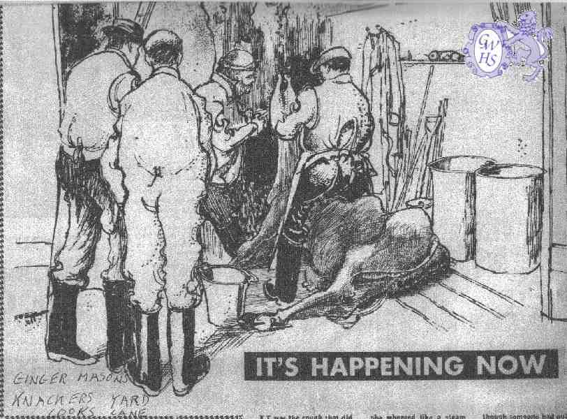 22-449 Donal E Green drawing of Ginger Masons Knackers Yard Cooks Lane Wigston Magna circa 1965
