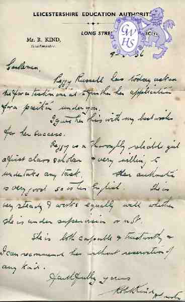 31-237 Peggy Russell Letter South Wigston 1936