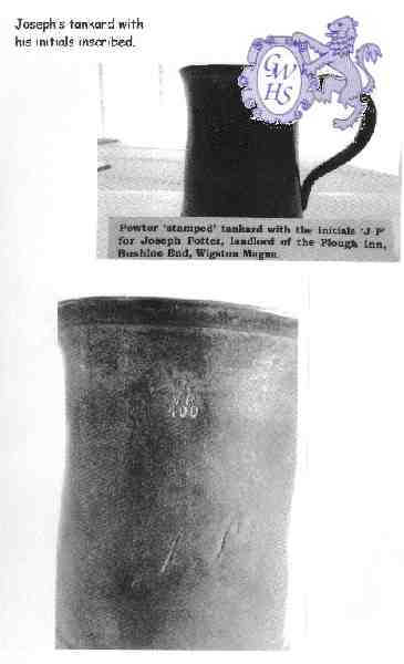 19-001 Joseph Potter Pewter tankard - landlord of the Plough Inn Newgate End Wigston Magna