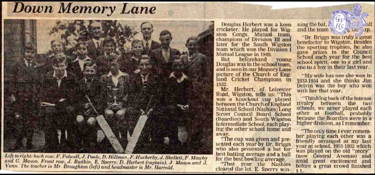 32-461 Church of England Chricket Champions Long Street Wigston Magna 1933