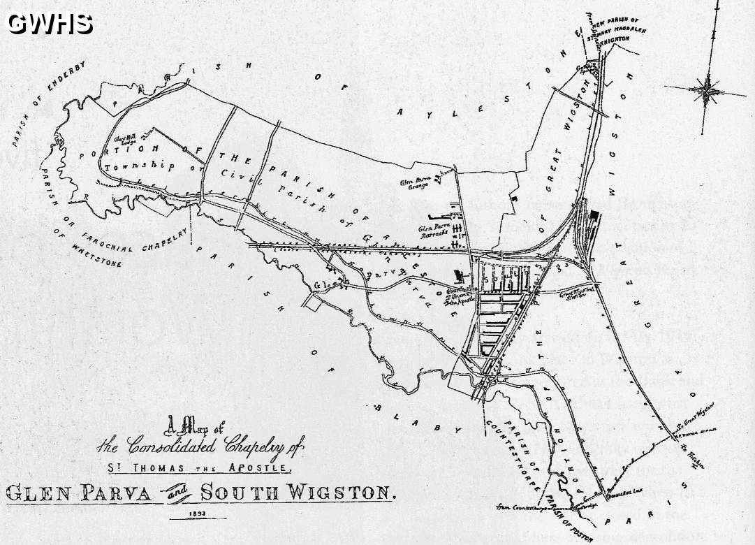 26-446a Map of Glen Parva South Wigston 1893