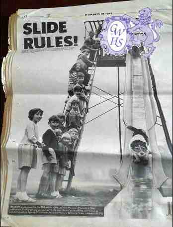32-121 1966 arrival of new slide on willow park with Timmy the black white terrier