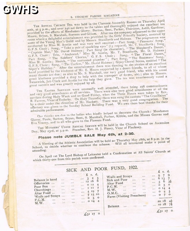 23-412 St Thomas's Glen Parva & South Wigston Church Monthly May 1922