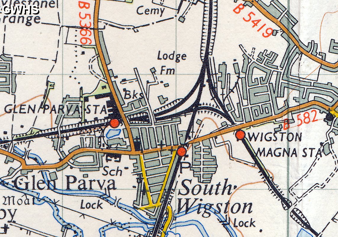 23-369 Map of Stations ion Wigston - Ord Survey c 1960