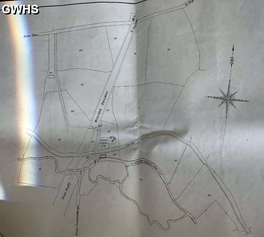 34-721 Map of Crow Mill South Wigston numbered with land owners see 34-722 for names