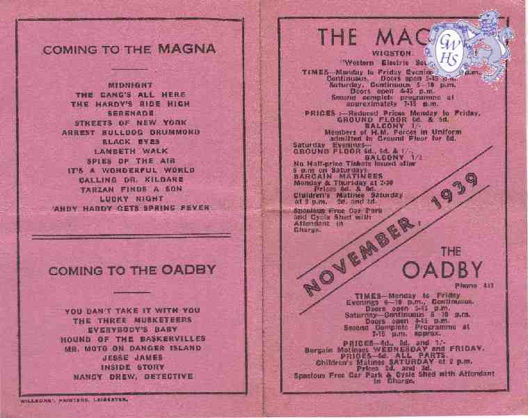 25-019 The Magna Cinema Programme November 1939 