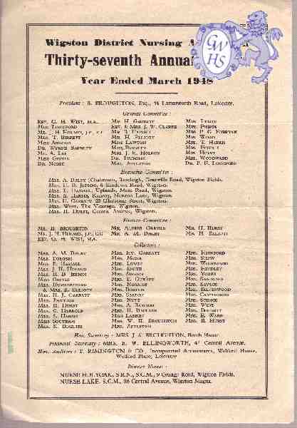 25-021 37th Annual Report of Wigston District Nursing Association 1949 Pt 1 