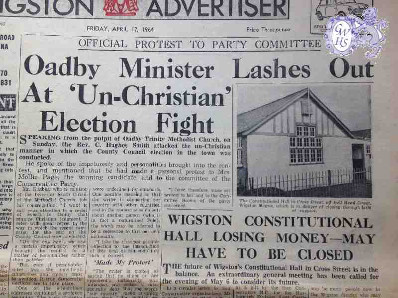 29-370 Wigston Constitutional Hall Wigston Magna article in Advertiser 1964