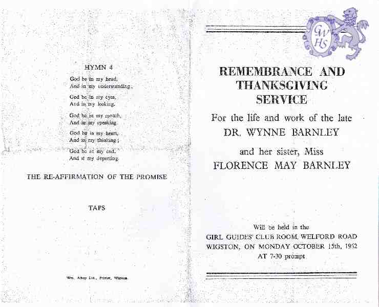 30-641 Rememberance & Thanksgiving Service for Dr Wynn Barnley and Miss Florence May Barnley 1962 part 1