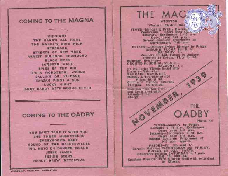 30-721 Programme for The Magna Wigston Magna November 1939