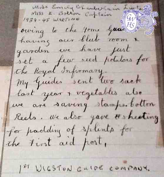 30-833 1st Wigston Guide Company war time activities