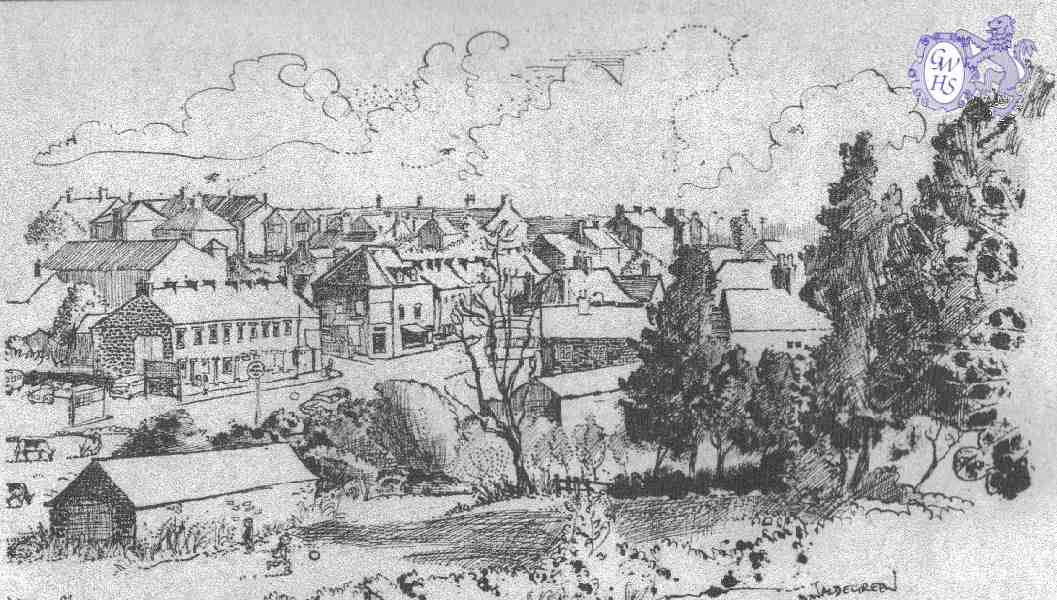 22-410 Drawing of Wigston Magna from Laundry roof in foreground circa 1964