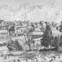 22-410 Drawing of Wigston Magna from Laundry roof in foreground circa 1964