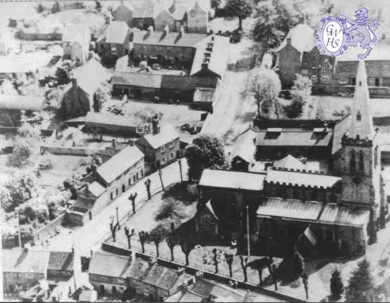 23-026 1930's Aerial view of All Saints' Church Wigston Magna