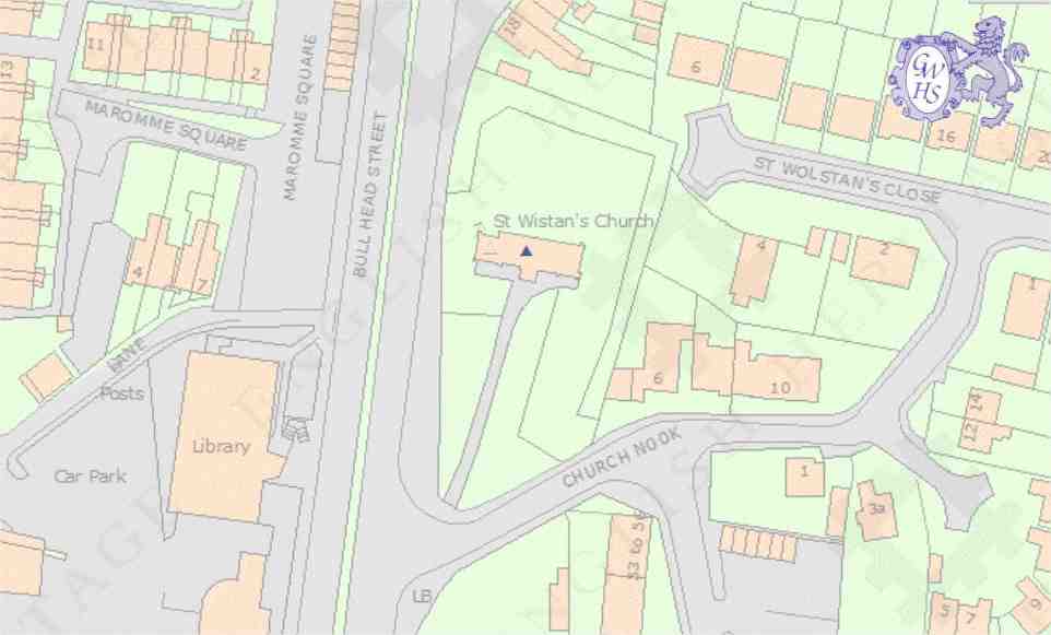 23-391 Plan of Library and St Wistans Church Bull Head Street Wigston Magna circa 2000