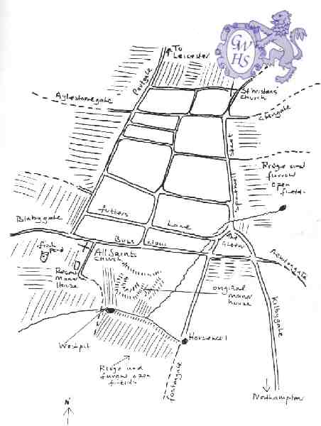 23-662 Map showing the medieval streets of the the village of Wigston Magna