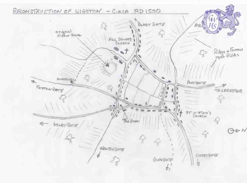 30-962 Map of Wigston Magna reconstructed circa 1500 AD
