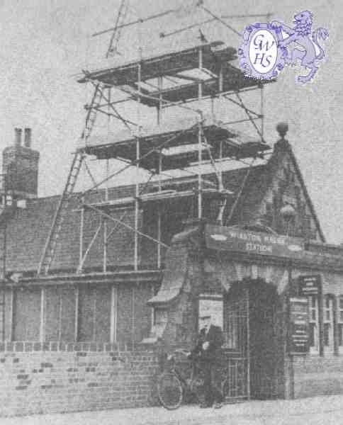 22-455a The unsafe tower on Wigston railway station being taken down circa 1966, Station Road Wigston Magna