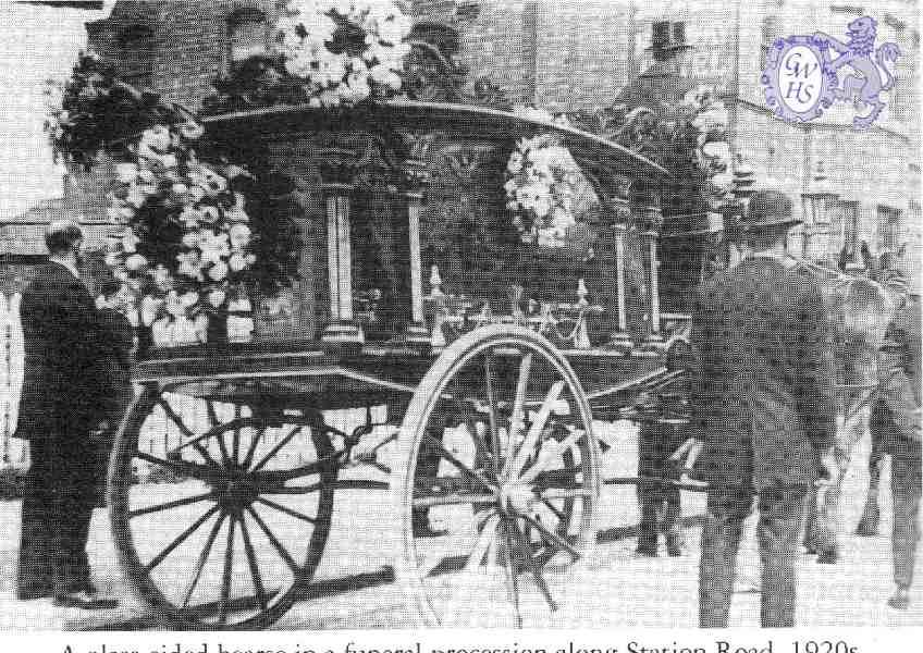 22-345 Hearse in Station Road Wigston Magna 1920's