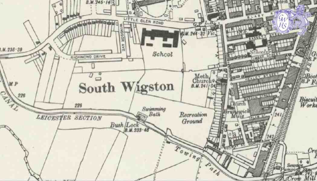 30-024 Swimming Baths South Wigston OS Map rev 1938