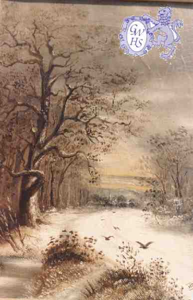 8-258 Oadby Lane Wigston Magna - painting by J T Proctor 1900 - Spinney at Washbrook with Oadby Church in distance