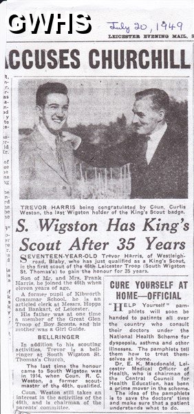 26-107 Trevor Harris being congratulated by Councilor Curtis Weston 20 July 1949 Leicester Mercury