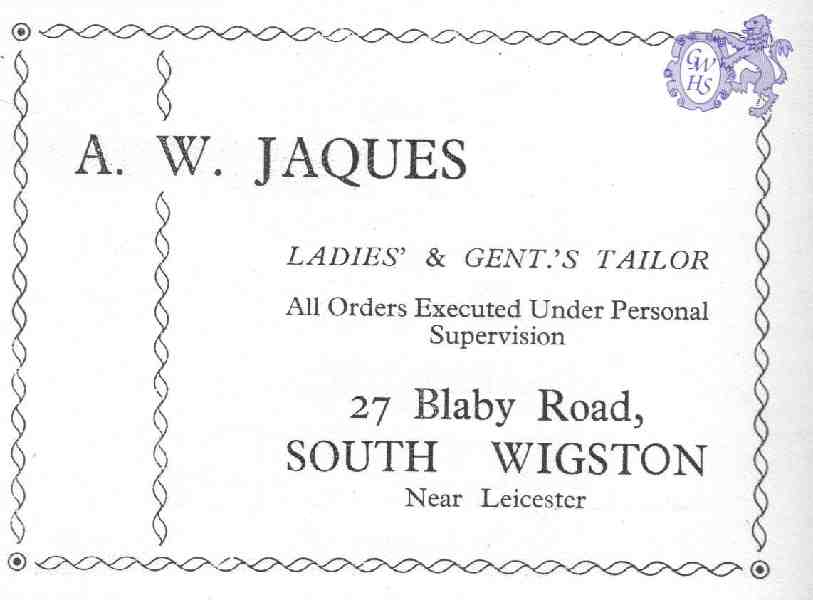 20-046 A W Jaques Taylor 27 Blaby Road South Wigston Advert