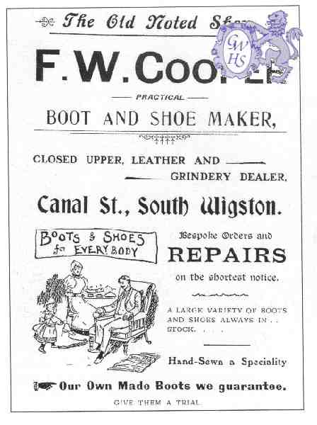 20-079 F W Cooper Boot & Shoe Maker Canal Street  South Wigston advert 