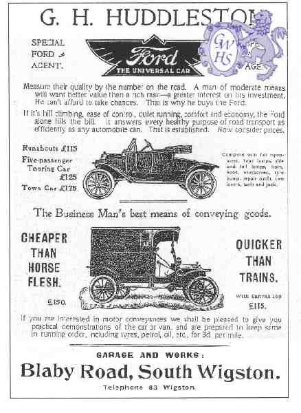 20-080 G H Huddleston Garage & Works Blaby Road South Wigston advert