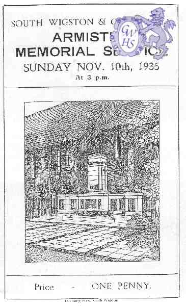 20-097 Advert forArmistice Day Service South Wigston 1935
