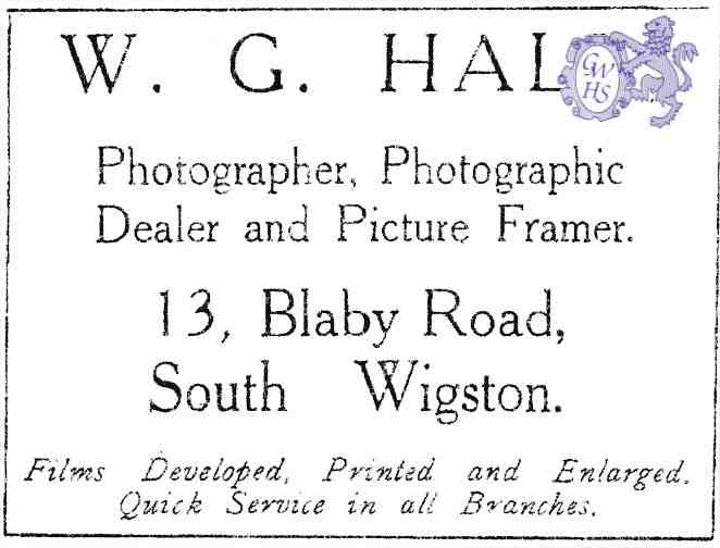 20-167 W G Hall Photographer 13 Blaby Road South Wigston