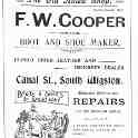 20-079 F W Cooper Boot & Shoe Maker Canal Street  South Wigston advert 