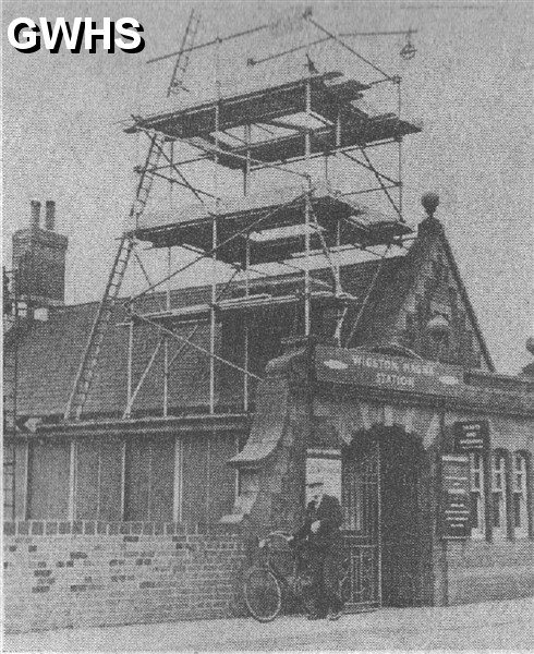 22-455 The unsafe tower on Wigston railway station being taken down circa 1966, Station Road Wigston Magna 