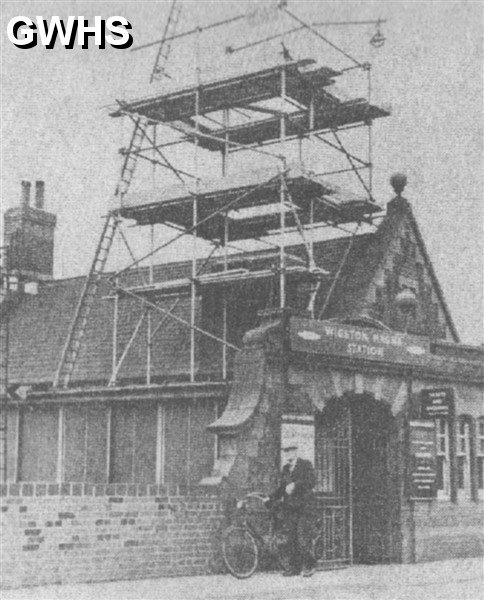 22-455a The unsafe tower on Wigston railway station being taken down circa 1966, Station Road Wigston Magna