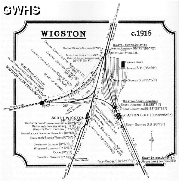 28-010 Midland Railway Distance Diagram - Wigston - c.1916  (JDS Collection)
